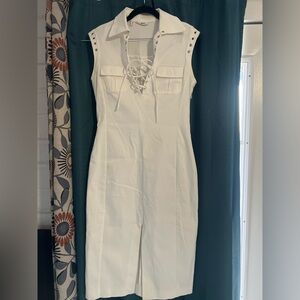 Mango White Sleeveless Dress with Lace-Up Front